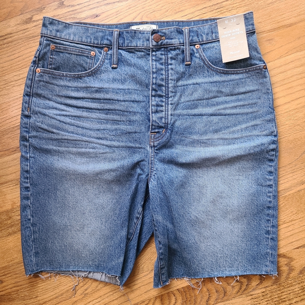 Madewell High Rise Long Raw Edge Denim Shorts